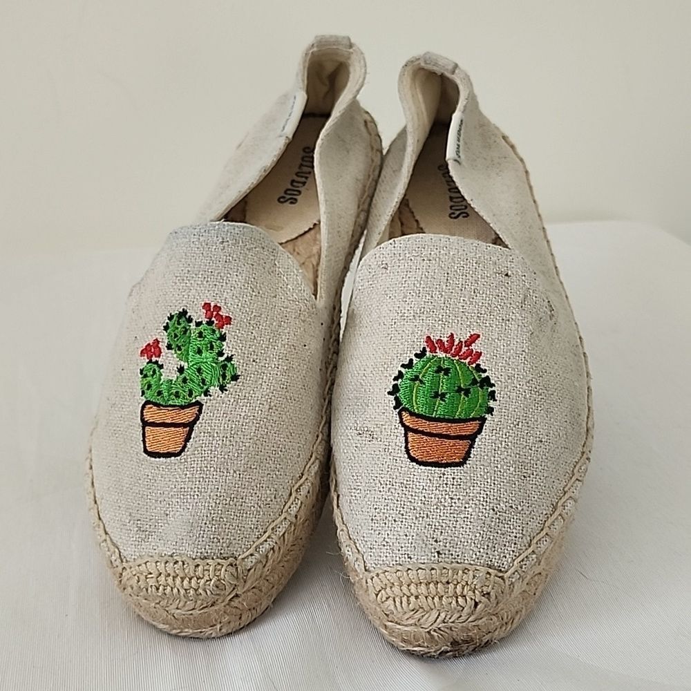 Soludos Beige Natural Canvas Cactus Embroidered Espadrilles 6.5 AA